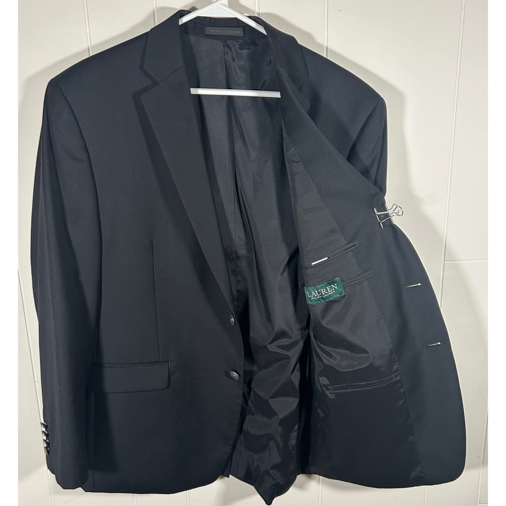 Lauren Ralph Lauren Mens 42S Black 100% Wool Blazer Sport Coat Crest Buttons